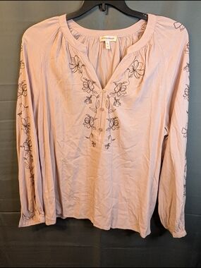 Mauve Floral Henley Blouse - Women’s Long Sleeve